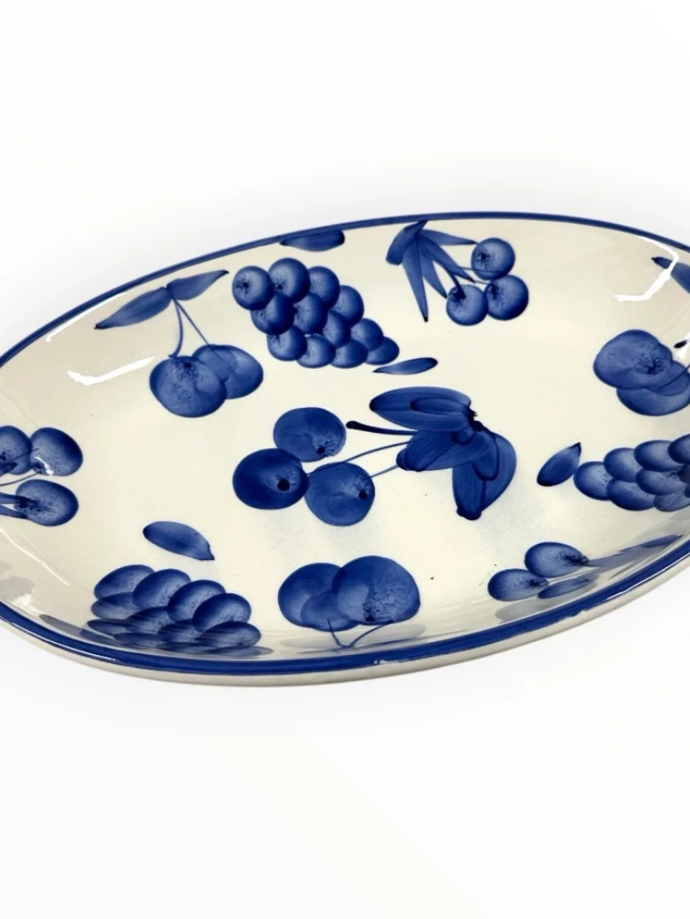 Stoviglieria Italy Blue Fruit Hand Painted Oval Serving Platters Set Of 2 Vtg